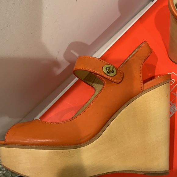 NWB - NEW Coach 🍊 Platform Sandal Wedge Aqua Veg Leather Shoe Tangerine Orange - Picture 6 of 15